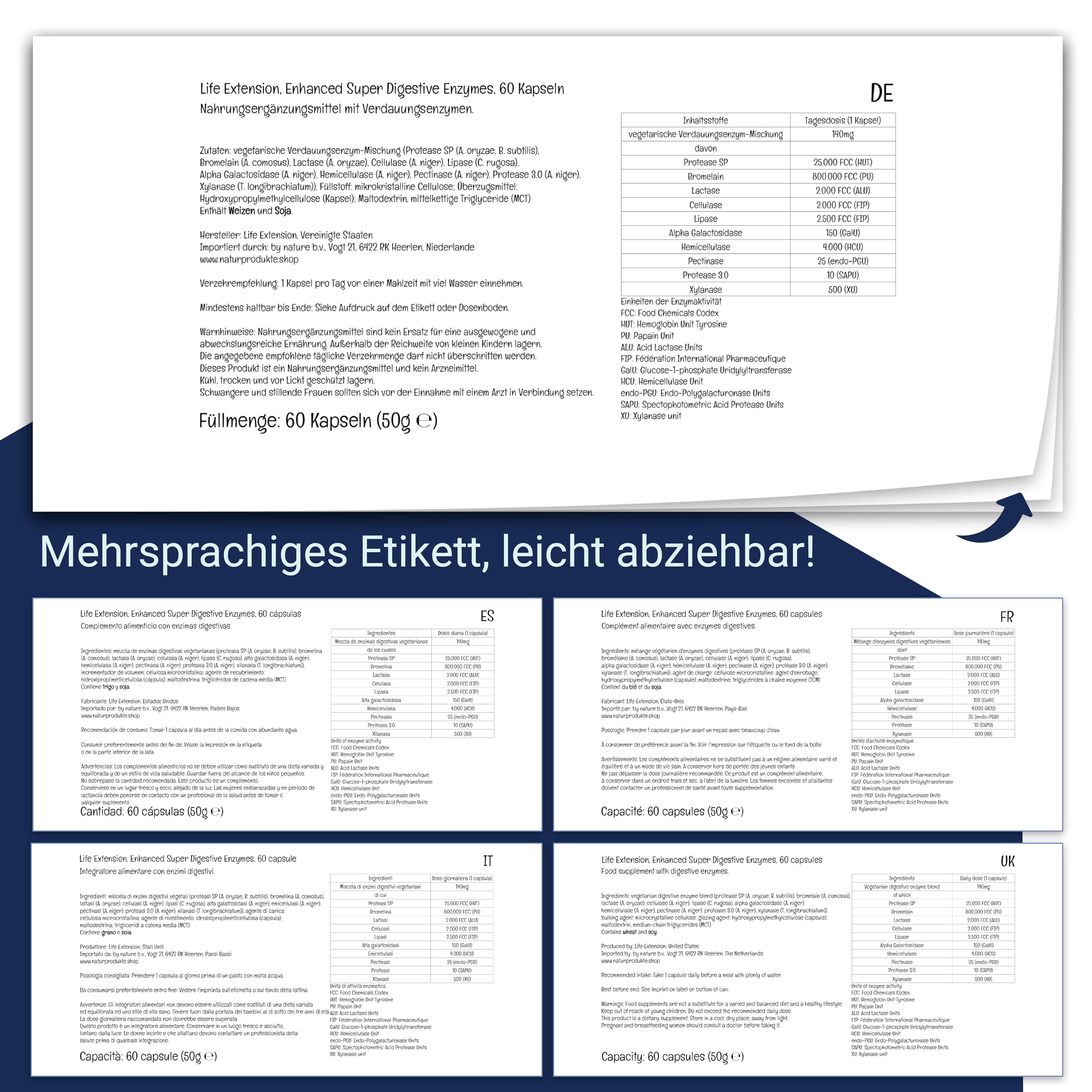 Life Extension, Enhanced Super Digestive Enzymes (Verdauungsenzyme), hochdosiert, 60 vegetarische Kapseln, Laborgeprüft, Ohne Gentechnik