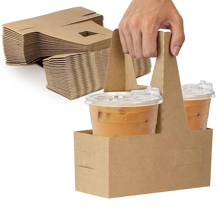 Buy [250 Pack] 2 Cup Drink Carrier with Handle Kraft Paperboard