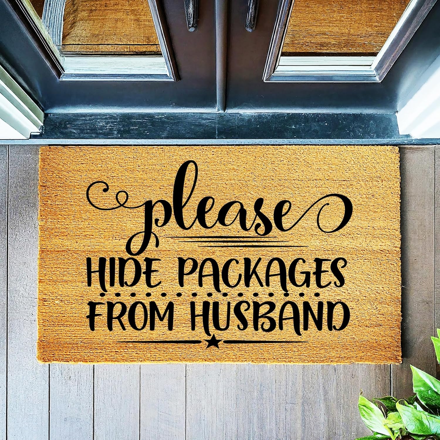 Please Hide Packages from Husband Coconut Coir Funny Doormat, Humorous Welcome Mat, Unique Door Rug, Funny Gift for Home, Housewarming Gift, Closing Gift, Entryway Decor STK 1071