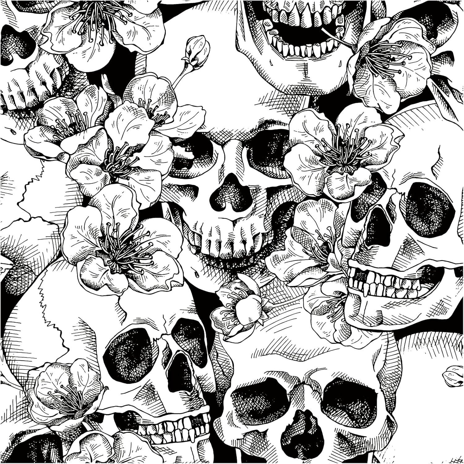HAOKHOME Halloween Peel and Stick Wallpaper Sugar Skull Floral for Bedroom Black/White Removable Accent Wall Decorations 17.7in x 32.8ft