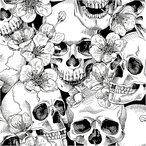 HAOKHOME 93102 - Papel tapiz floral de calavera de azúcar para dormitorio decoración de pared extraíble color negro y blanco 177 x 328 pies