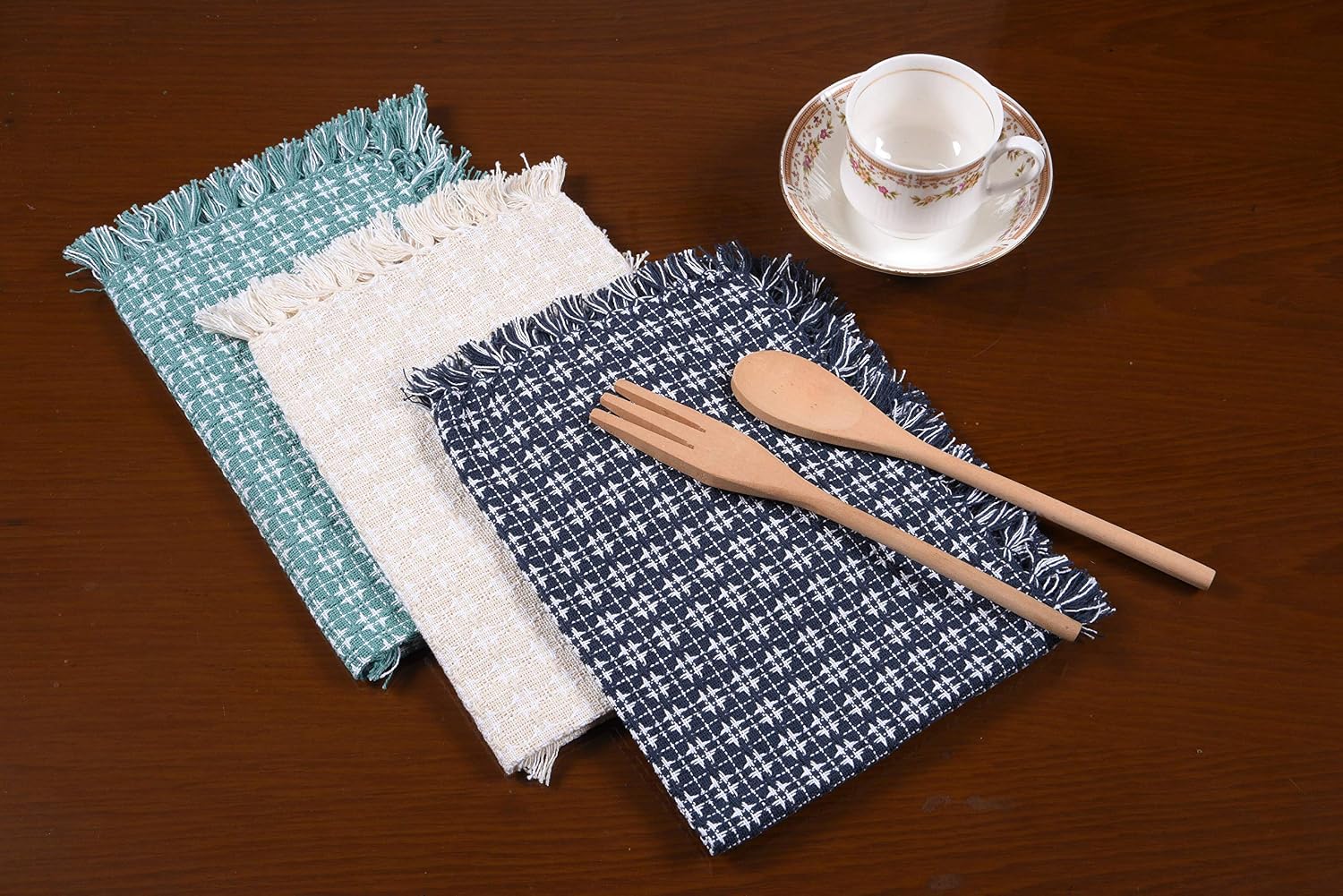 Napkin Cloth Set 6, Natural/Ivory Woven Fringed, 100% Cotton Napkins, Size 20x20 Inch, Suitable for Formal Dining, Everyday Meals and Casual Occasions.