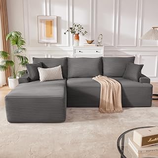 Cloud Sectional Couch, Boneless Sofa for Living Room, Modular Sectional Sofa with Deep Seat, Fluffy Comfy Couch with L-Shaped Chaise, No Assembly Required, Dark Grey - Amazon product rated Grade A