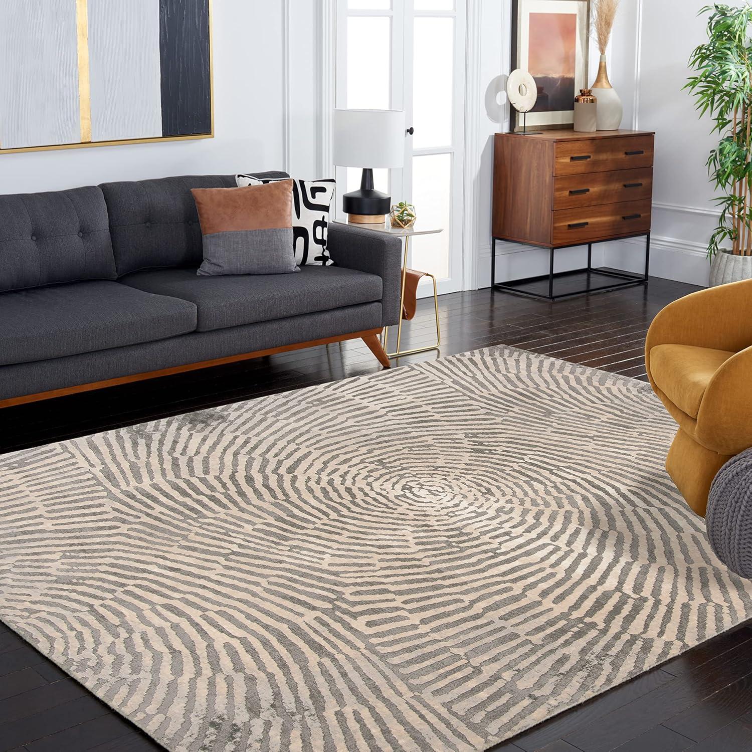 SAFAVIEH Meadow Collection Area Rug - 4' Square, Taupe, Modern Abstract Design, Non-Shedding & Easy Care, Ideal for High Traffic Areas in Living Room, Bedroom (MDW343E)