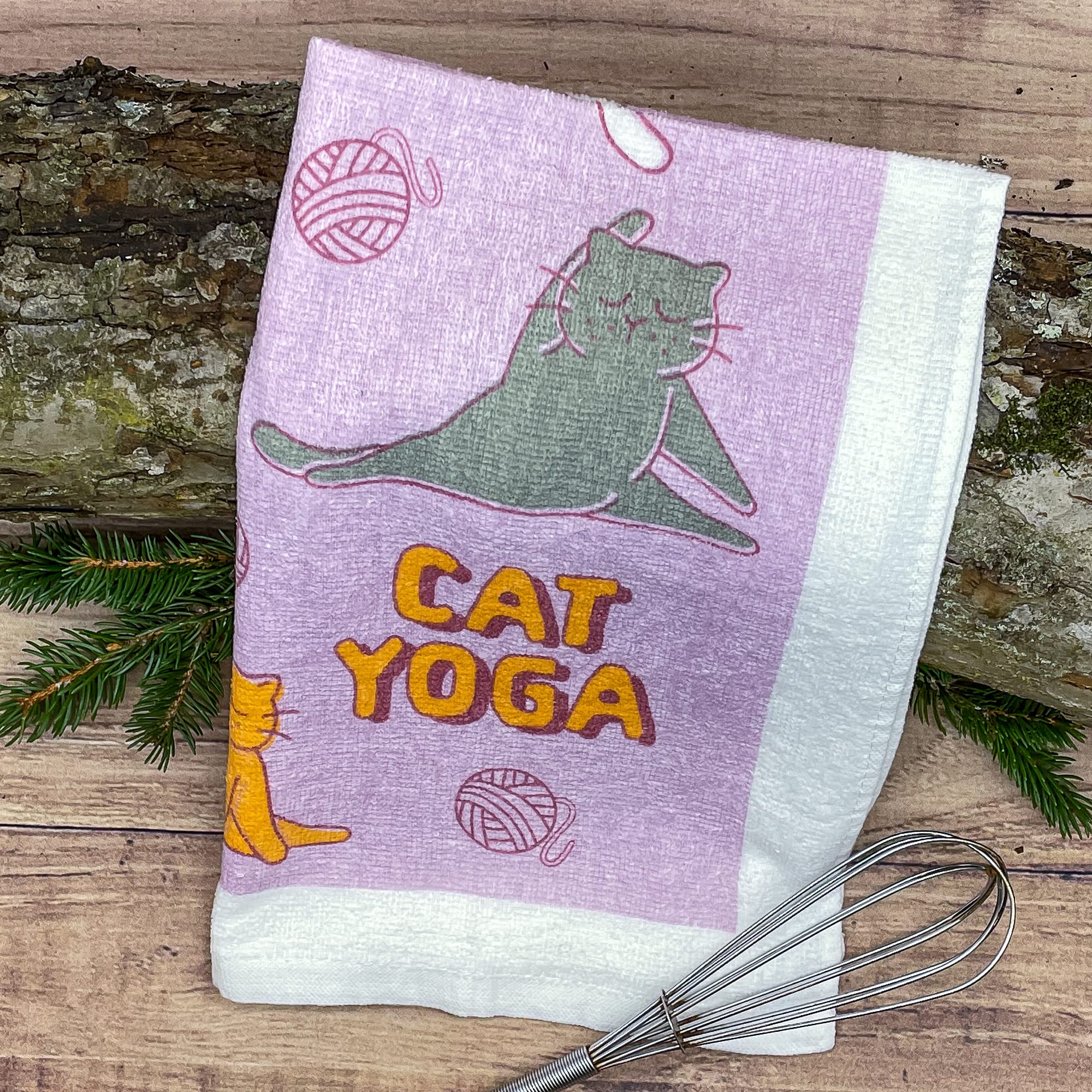 Crazy Dog T-Shirts Cat Yoga Funny Stretching Kittens Tea Towel