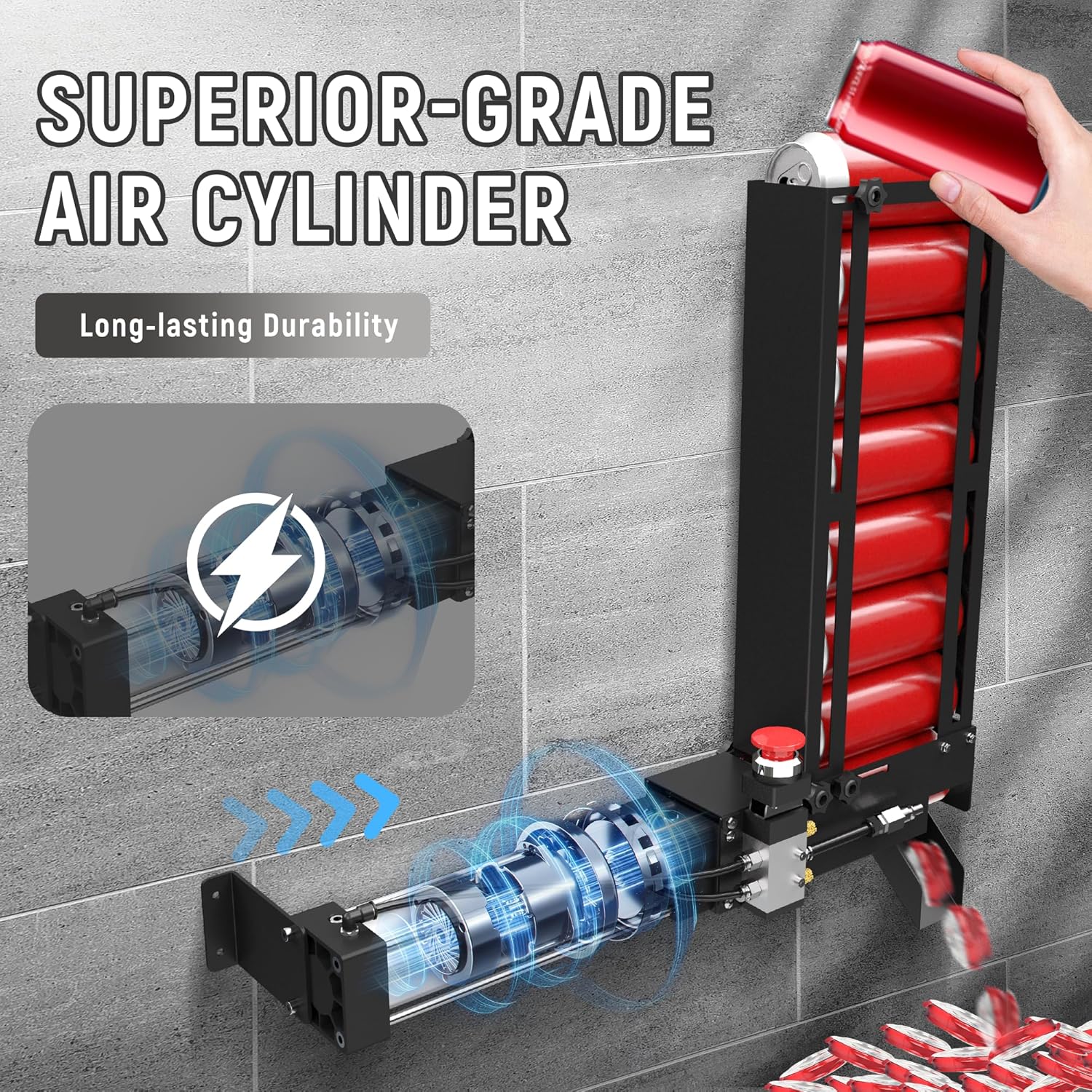 NEWPO Pneumatic Can Crusher with Hopper,Air Powered Can Crusher Heavy Duty for Recycling 12oz 16oz,Wall Mounted Soda Beer Smasher (Black)