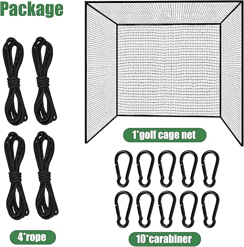 Miniatura 6 de Jaula de bateo de golf de nailon resistente, red de jaula de bateo de 7.8 a 10 pies con 10 mosquetones y 4 cuerdas de amarre, red de bateo duradera