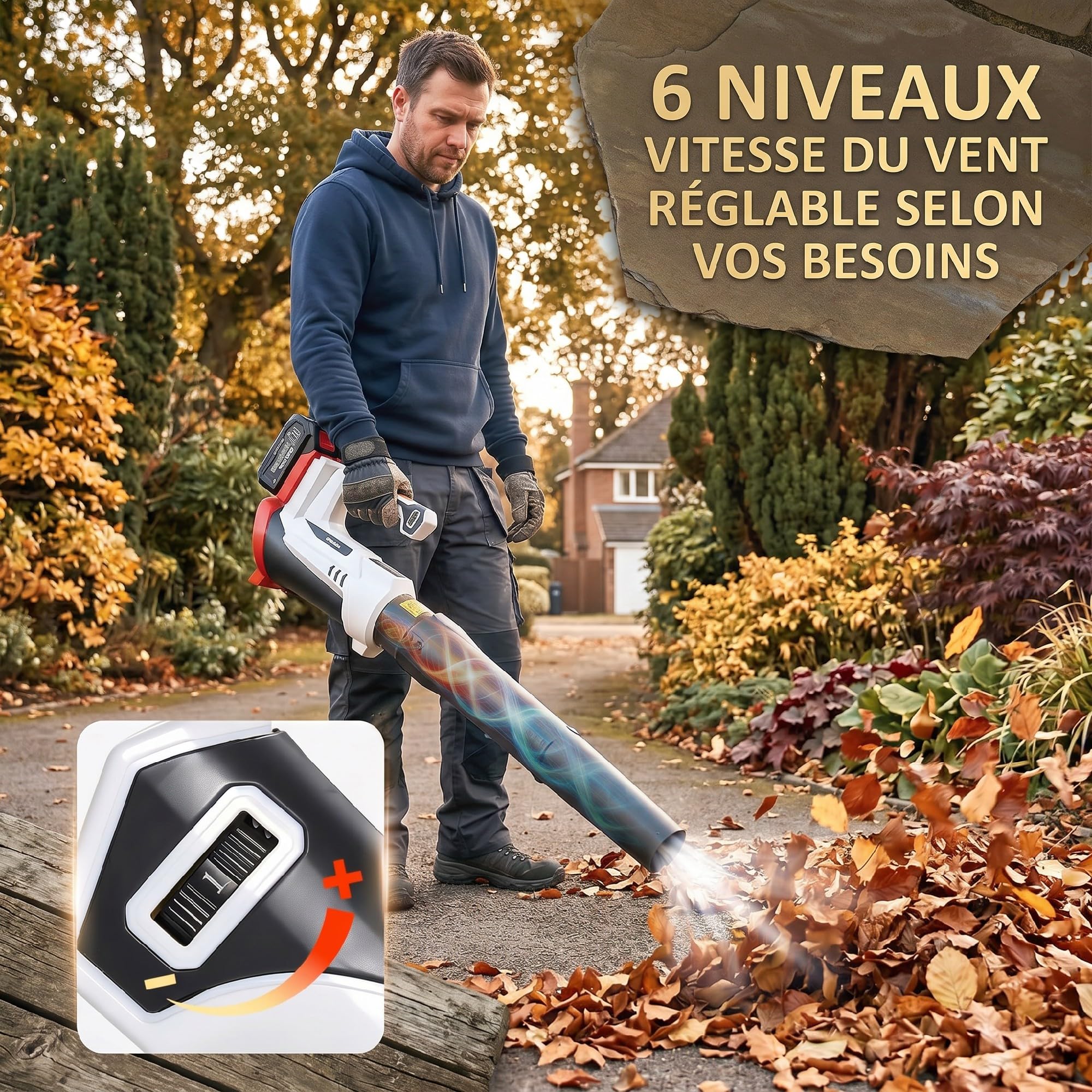 Outsunny Souffleur de Feuilles sans Fil 250 W avec Batterie 4000mAh et Chargeur, 6 Vitesses 149 km/h, pour Nettoyage de Voiture, Feuilles Neige Poussière Débris, Blanc