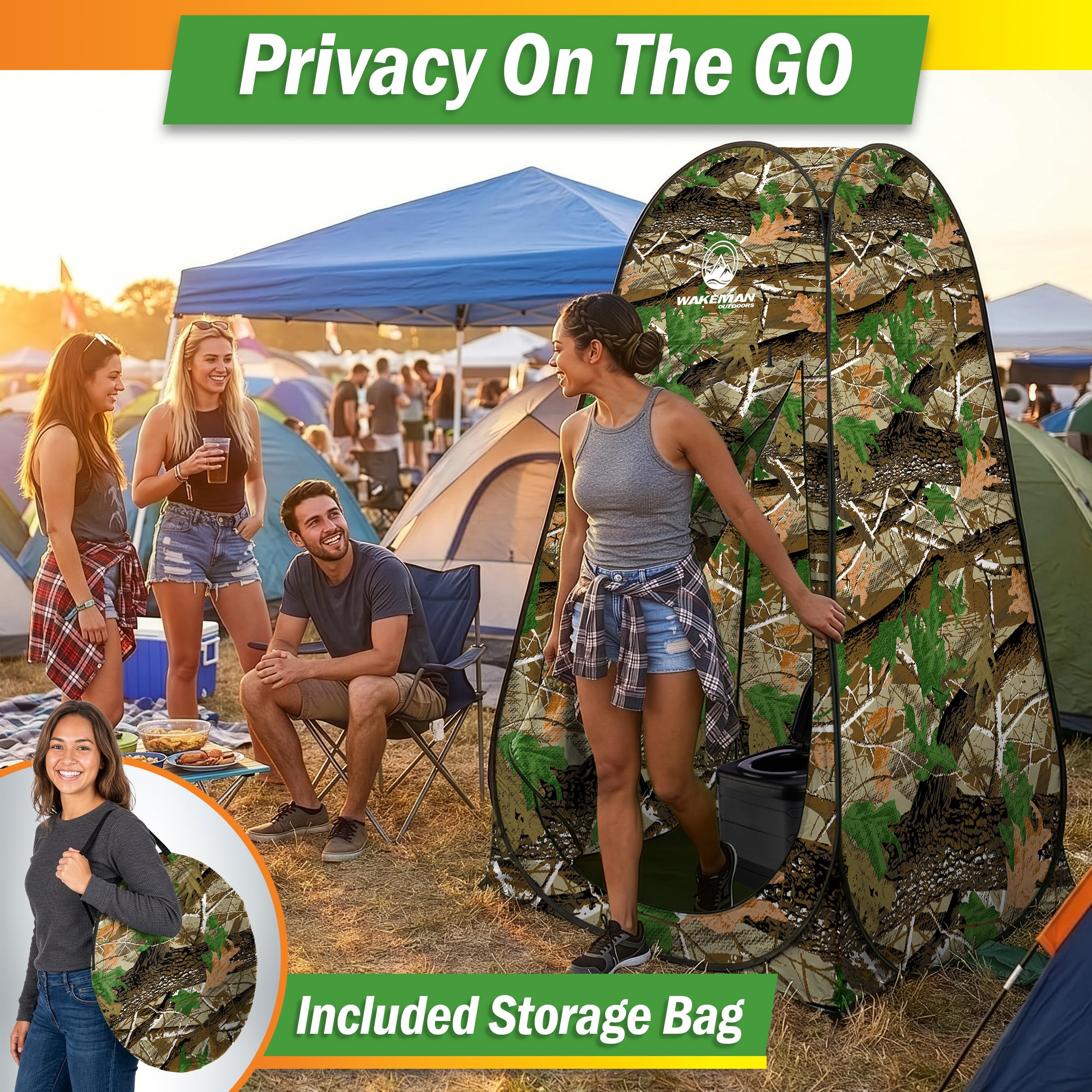 Wakeman Outdoors Pop-Up-Pod – Sichtschutz-Duschzelt, Ankleidezimmer oder tragbare Toilettenkabine mit Tragetasche für Camping, Strand oder Heckklappe (Camo)