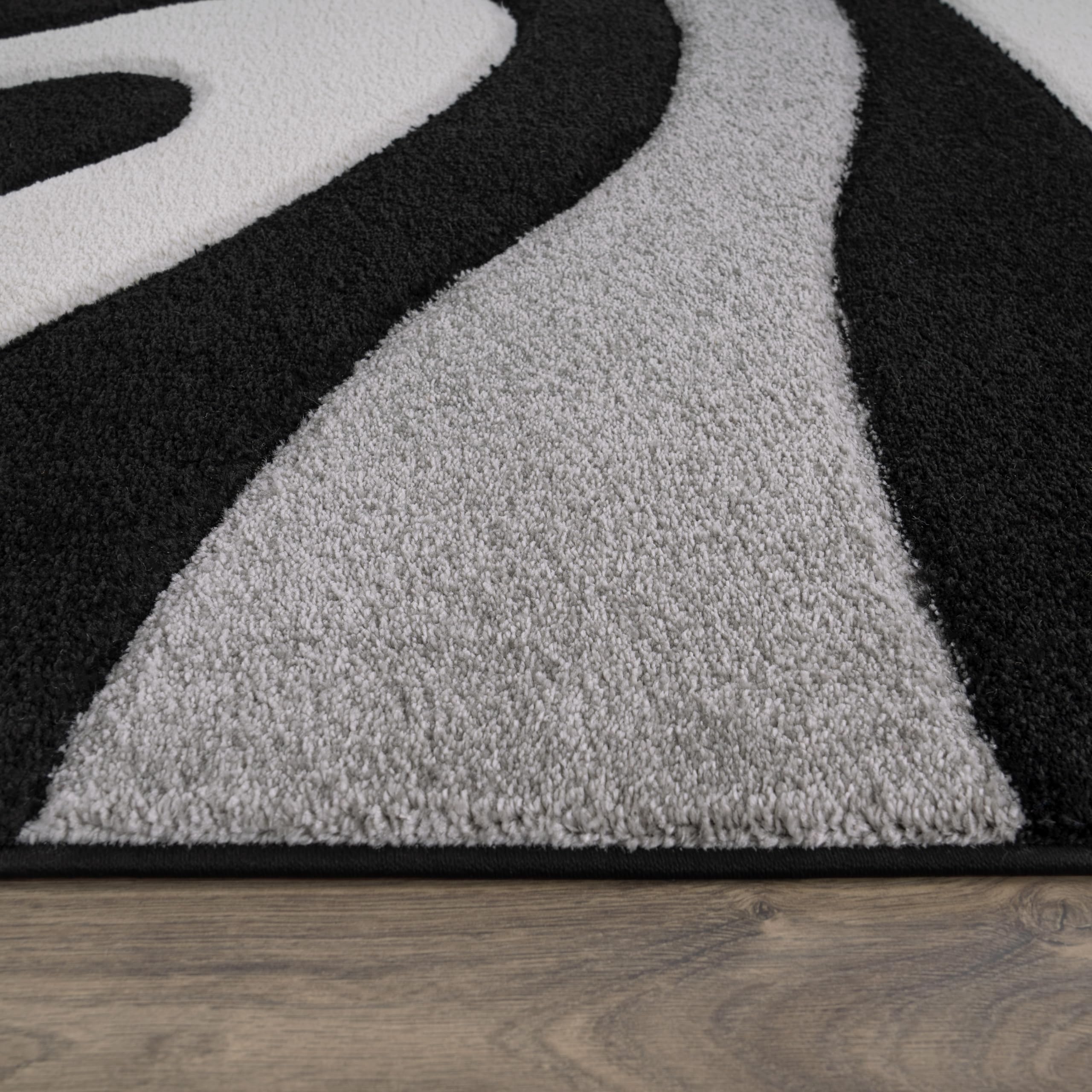 Paco Home Tapis De Créateur Aux Contours Découpés Motif Vagues en Gris Noir Blanc, Dimension:120x170 cm