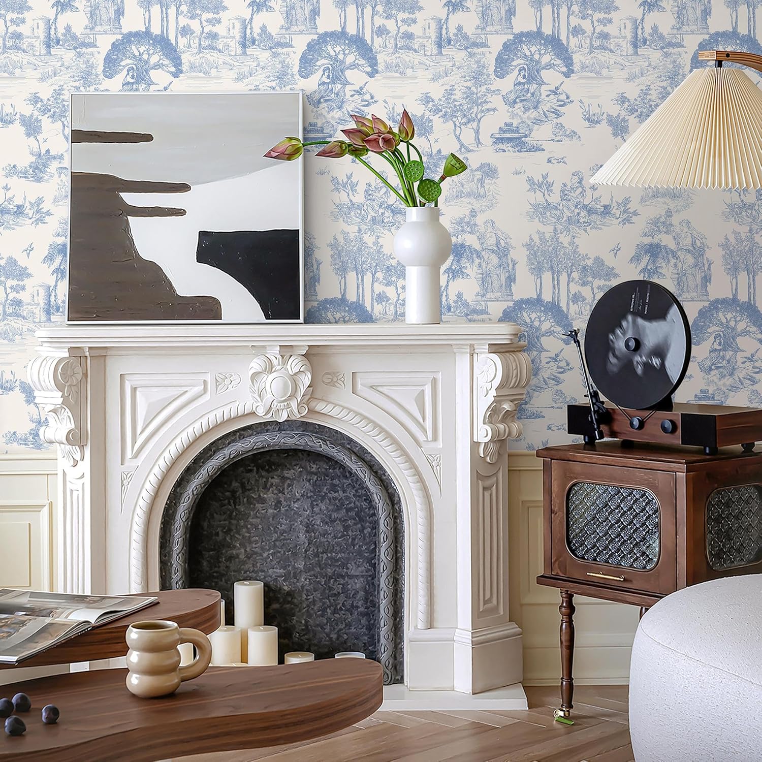Peel and Stick Wallpaper Blue and White Wall Paper 17.7"x394" Renter Friendly Wallpaper Vintage French Country Farmhouse Contact Paper for Bedroom Temporary for Apartments Nursery Wall Decor