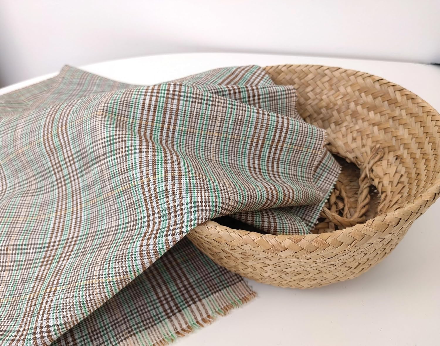 Green Linen-Polyester PU Stretch Plaid Fabric Green