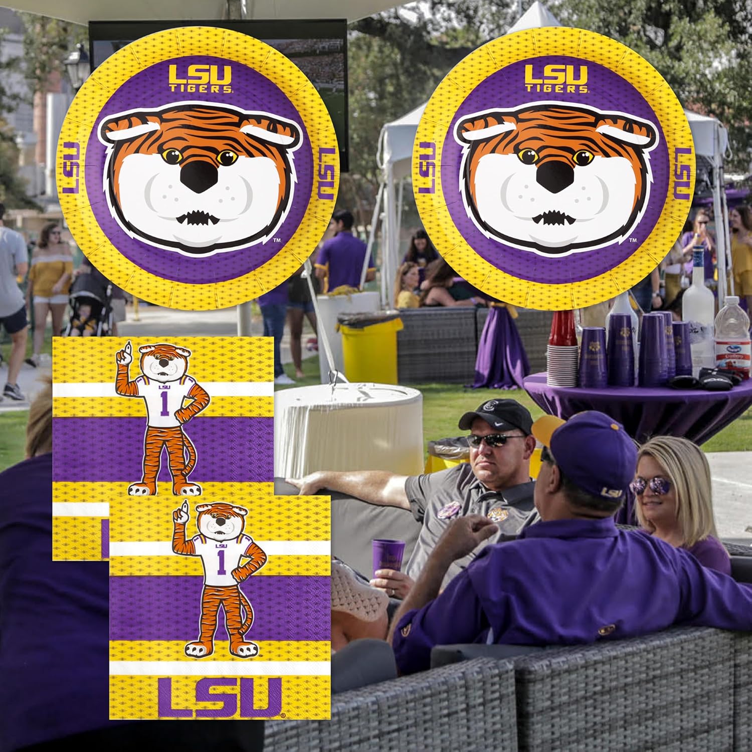 Havercamp LSU Tailgate Party Supplies (for 16 Guests). Features Mike the Tiger in 16 ea. LSU Paper Plates and Napkins. Officially Licensed by LSU! (Pack of 2)