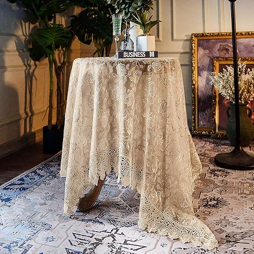 Miniatura 6 de SUTAVIA Mantel de encaje bordado para mesa pequeña, cuadrada, clásica, a prueba de polvo, para cocina, comedor, fiesta, boda, banquete, decoración