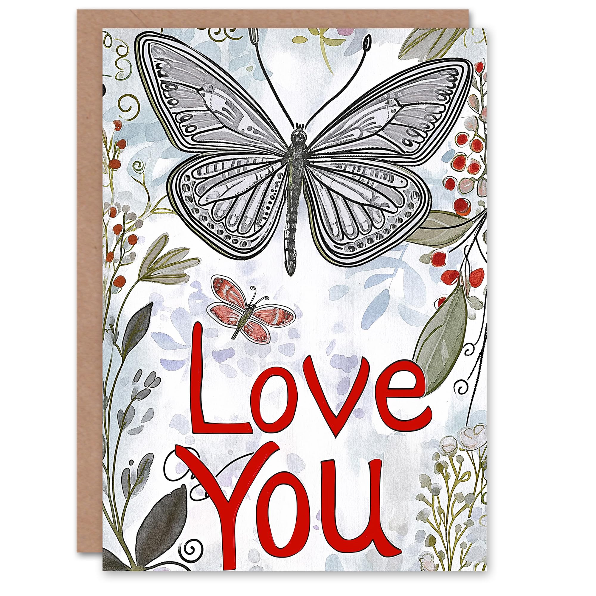 Artery8 Valentines Day Greeting Card Love You Butterflies Botanical For Her Wife Partner