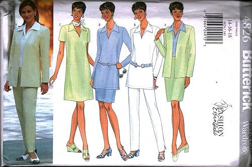 4826 Misses Butterick - Chaqueta de vestir con patrón de costura, túnica, parte superior, falda, pantalones 14 16 18
