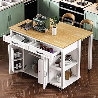 Ball & Cast Kitchen Island with Extendable Dining Table,Rubber Wood Vene...