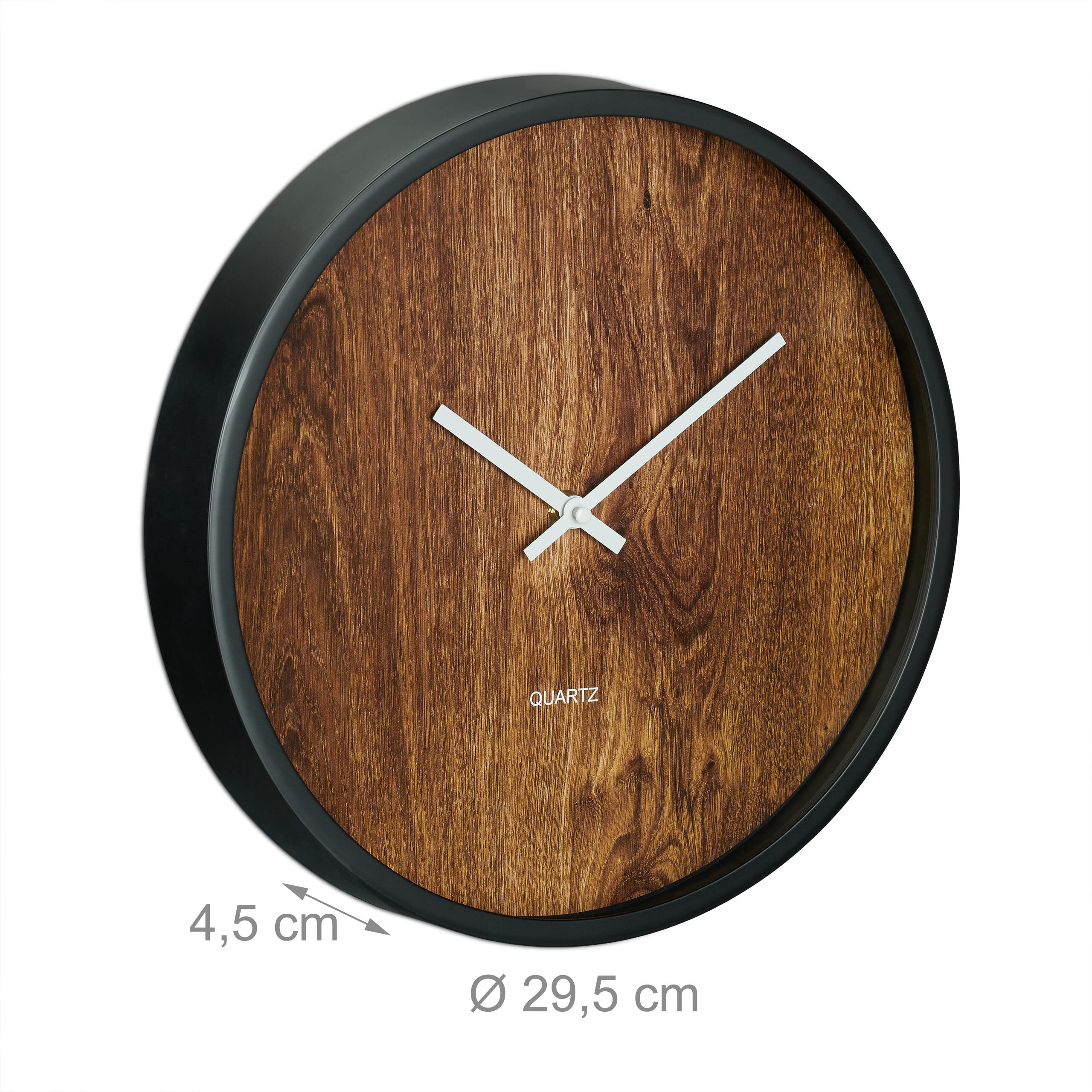Relaxdays Orologio Da Parete Analogico Rustico 29,5 Cm - Design Legno E Nero, Senza Numeri, Per Cucina, Soggiorno, Ufficio