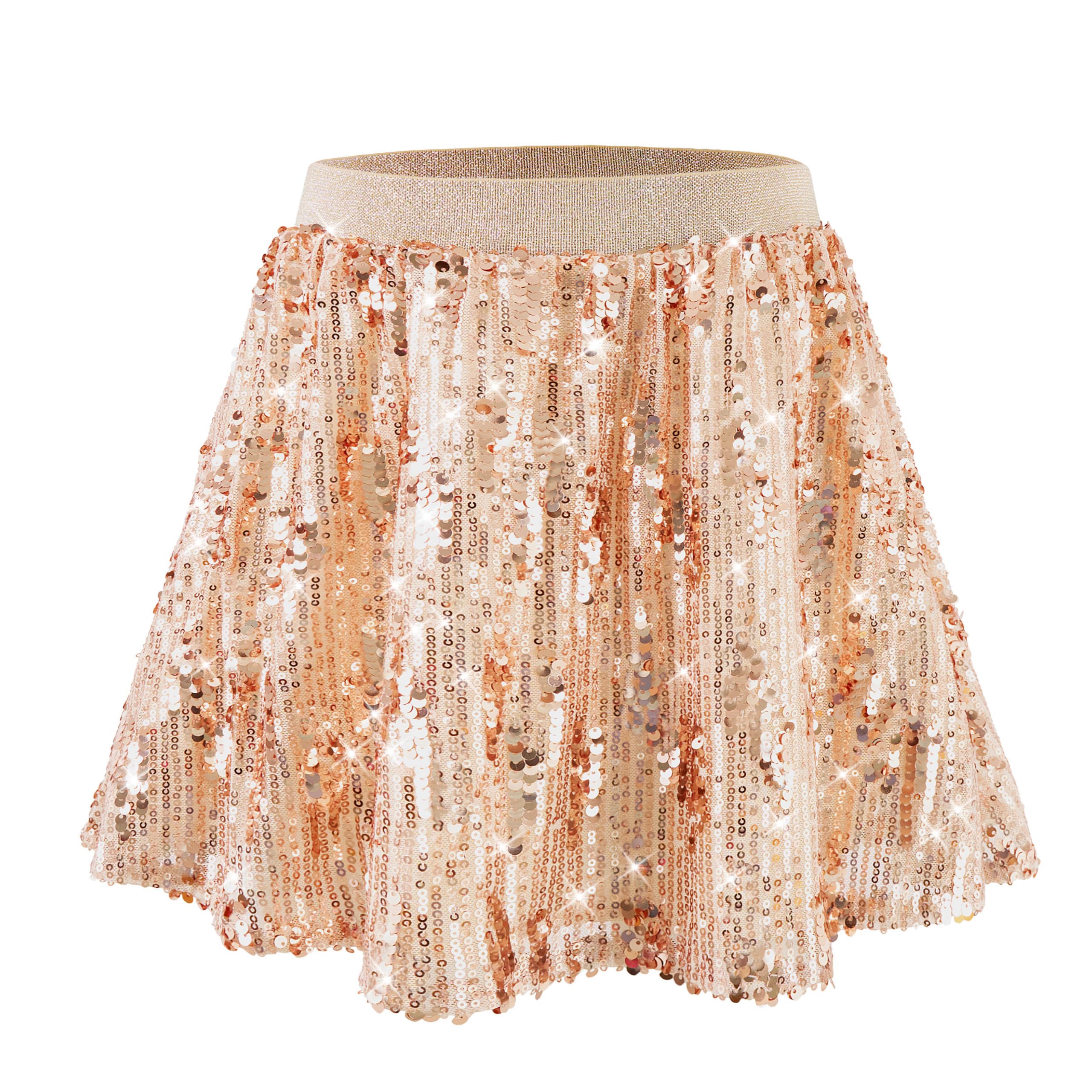 Rolanko Gonna con paillettes elastica in vita glitterata con fodera scintillante gonne scintillanti per bambini da ballo per bambini 5-12 anni