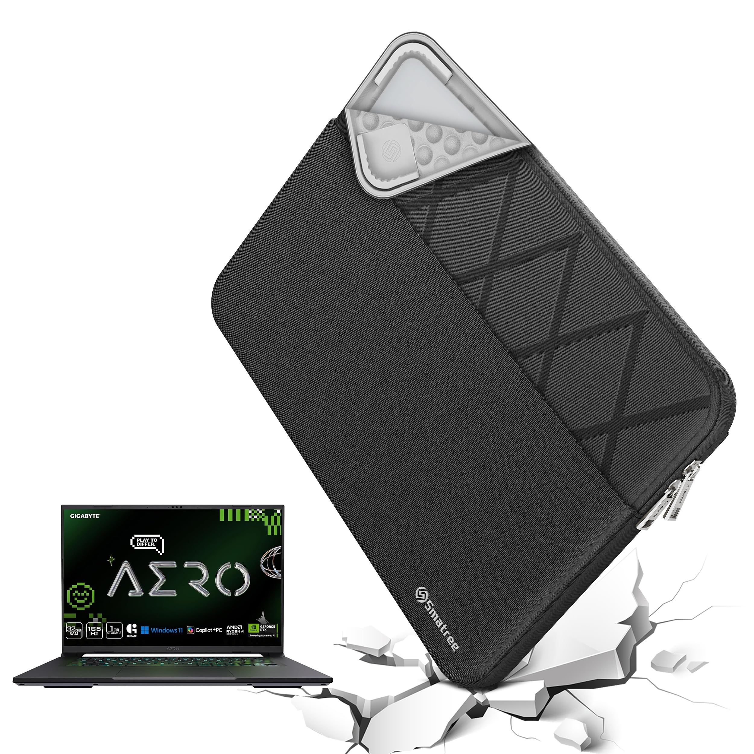 Smatree Pokrowiec na laptopa 15,6 cala GIGABYTE AORUS 15 BKG 2024 do gier, etui z kieszenią na akcesoria, zamek błyskawiczny YKK, odporna na wstrząsy konstrukcja (E651)