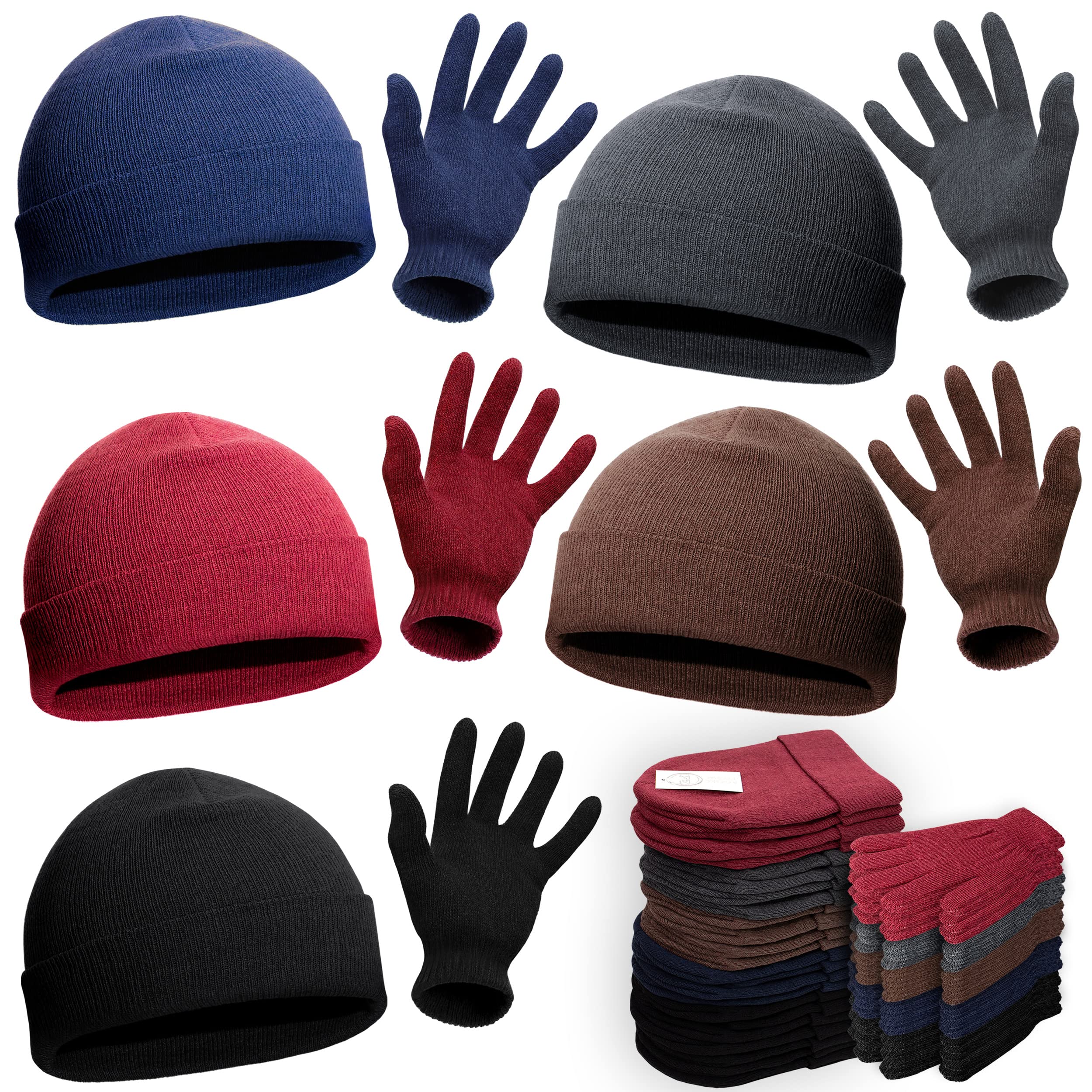 Moda West 96 Pack Bulk Beanies and Gloves - Wholesale Unisex Winter Accessories - 48 Winter Gloves Pairs, 48 Beanies