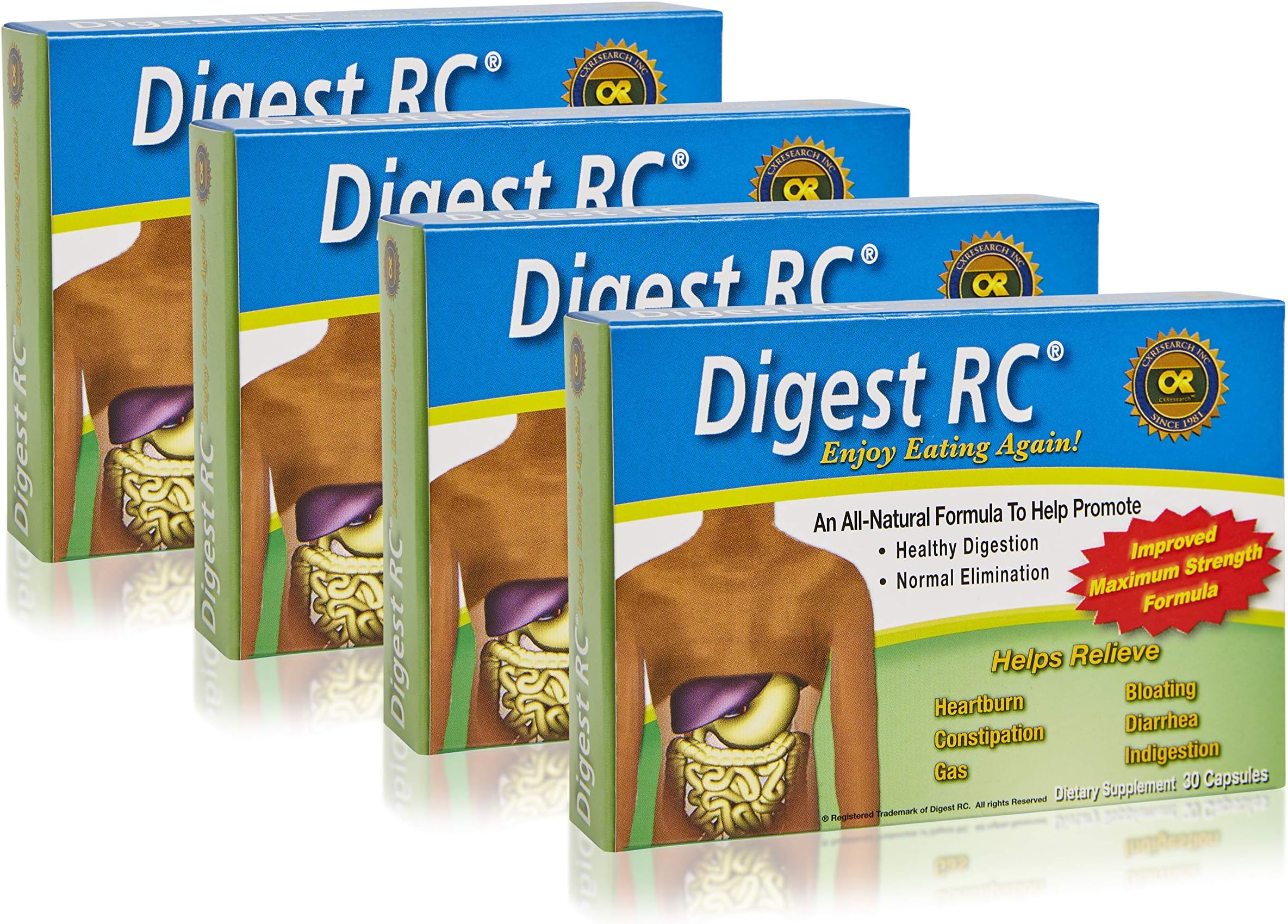 CX Research Digest RC Digestive Supplement for Gut Health, All Natural, Clinically Tested, 30 Capsules, Pack of 4