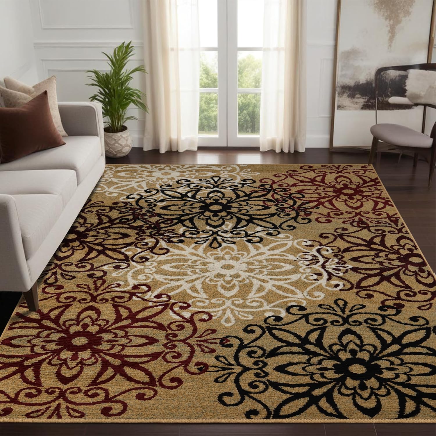 Superior Indoor Runner Rug, Jute Backing, Plush Rugs for Entry, Office, Living, Dining, Bedroom, Kitchen, Hardwood Floors, Vintage Aesthetic, Boho Home Decor, Leigh Collection, 2' x 11', Beige/Ivory