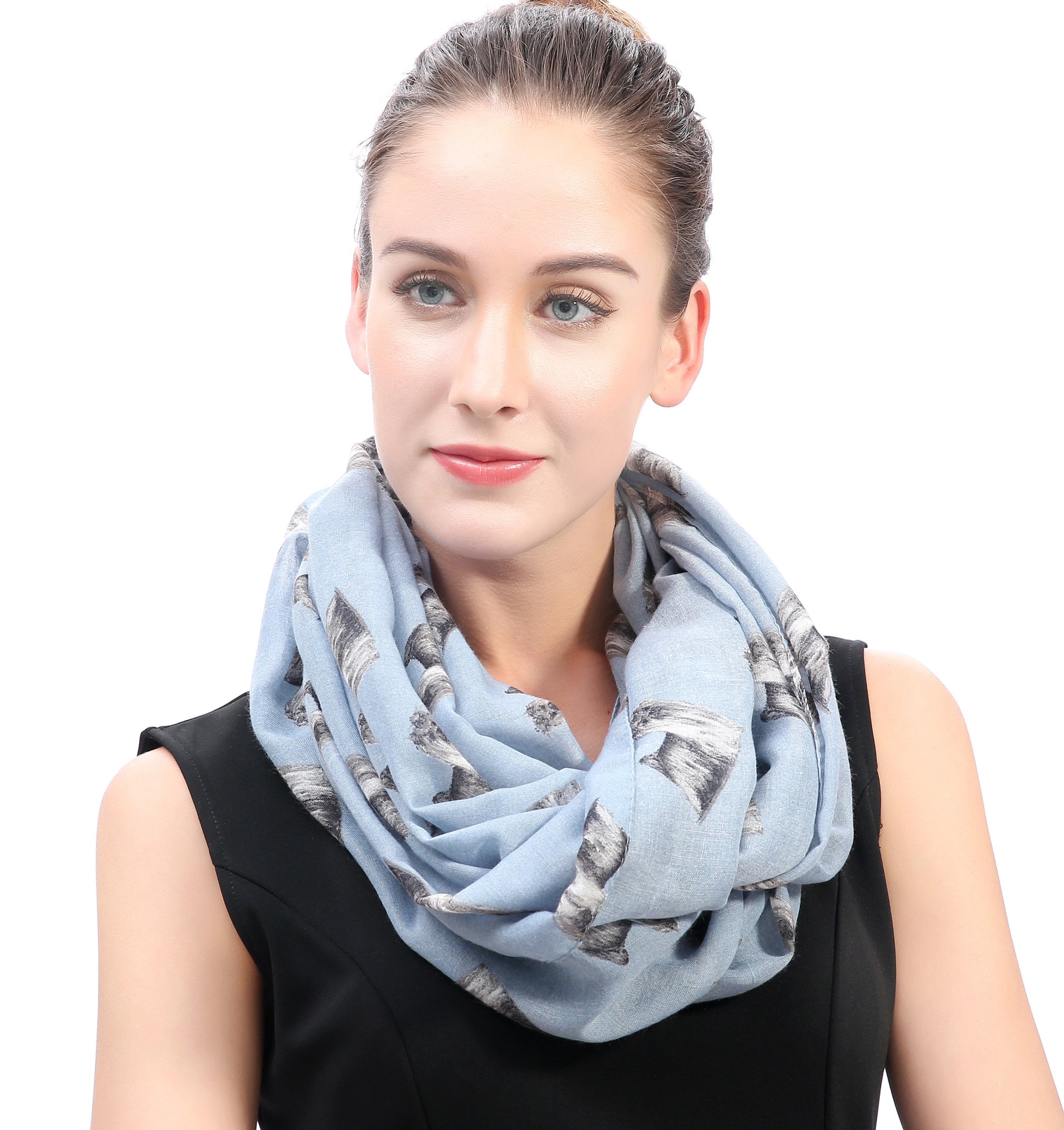 Lina & Lily Yorkshire Terrier Yorkie Dog Print Women's Infinity Scarf Snood Lightweight (Blue)