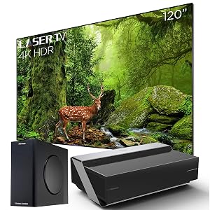 Hisense 120L10E 120-Inch 4K UHD Smart Laser Projector TV with Screen and 2 1 Audio System 2019 Renewed