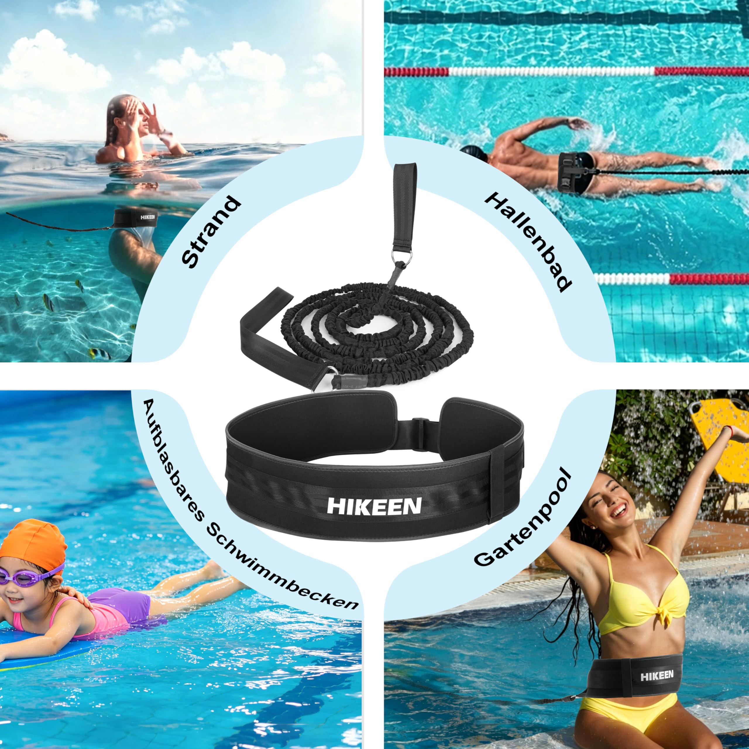 BOOSTEADY Verbreiterter Schwimmgurt für Pool, 4M Einstellbarer Schwimmgurt mit Widerstandsband für Erwachsene, Schwimmtrainer für effektives Training im heimischen Pool