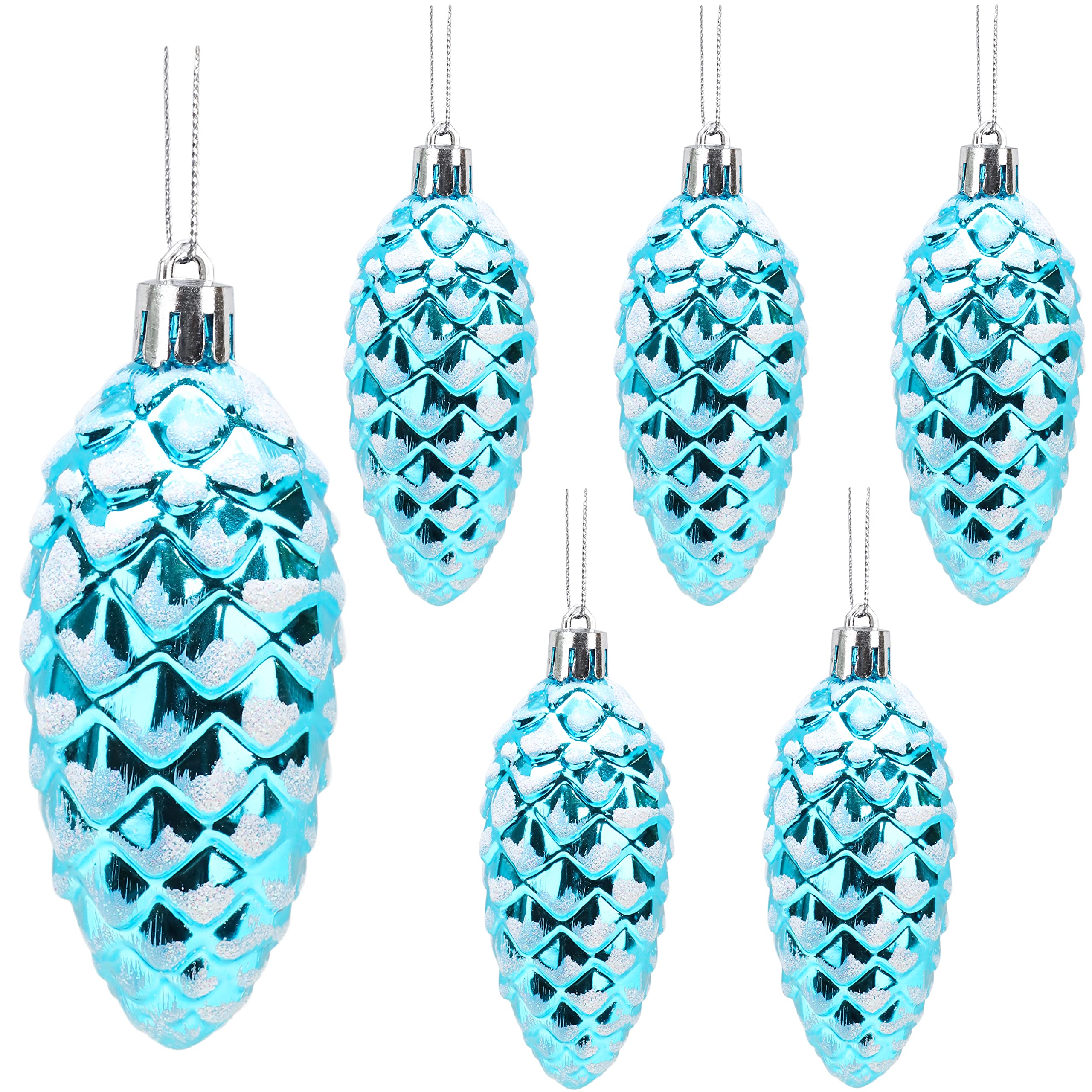 Christmas Concepts Turquoise Christmas Concepts® Pack Of 6–90Mm Shiny & Glitter Decorated Pine Cone Baubles – Christmas Tree Decorations (Turquoise)
