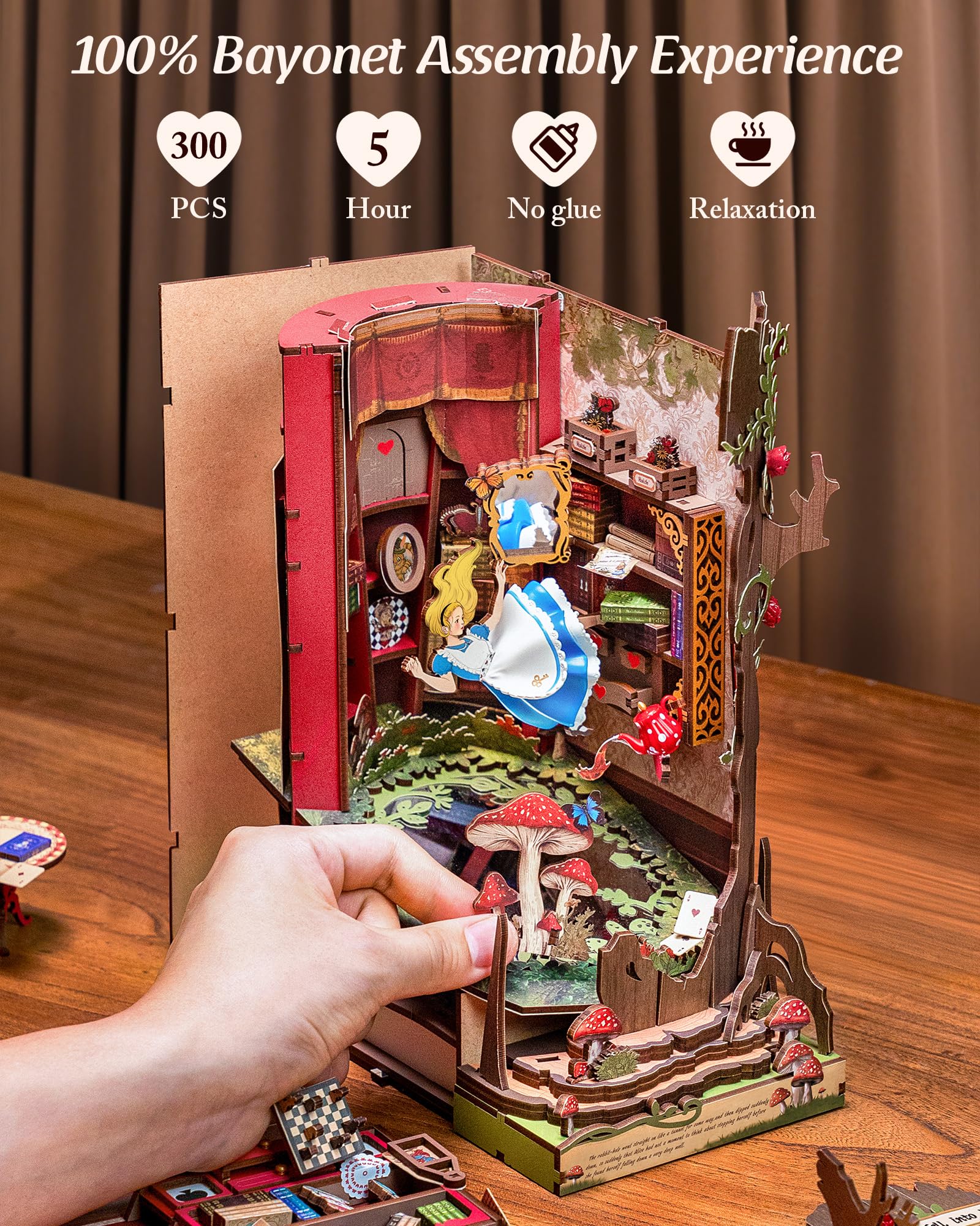 ROBOTIME Book Nook Booknook in Legno, Diorama Casa in Miniatura da Costruire per Adulti e Bambini, Decorazione Libreria Regalo Creativo (Fall into Wonder)