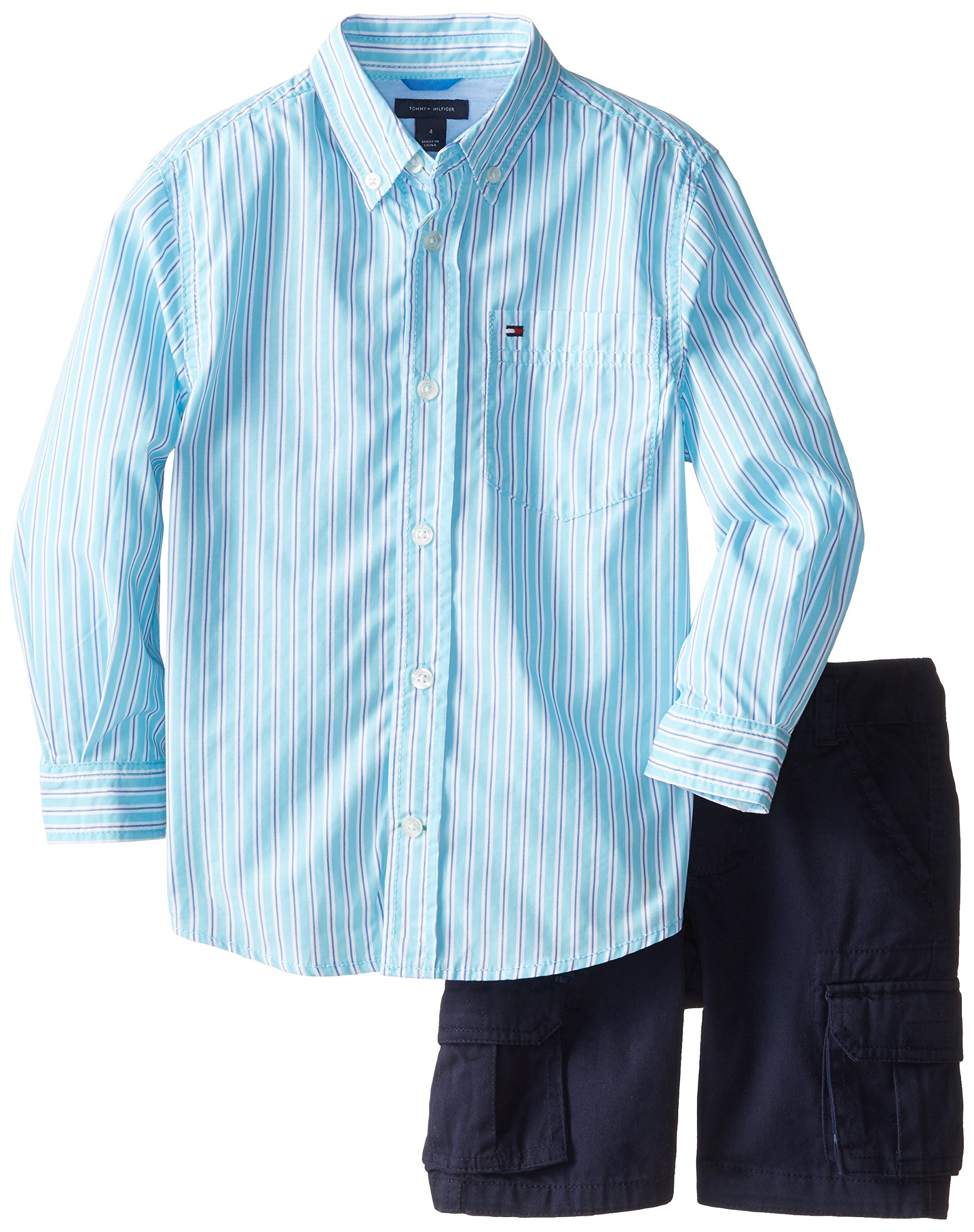 Tommy Hilfiger Little Boys' Standford Long Sleeve Stripe Shirt with Cargo Short