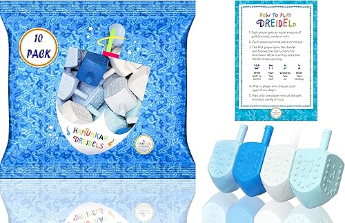 Miniatura 8 de Hanukkah Dreidel de plástico azul y blanco de color pastel, para niños, niños y niñas, recuerdos de fiesta (paquete de 25)
