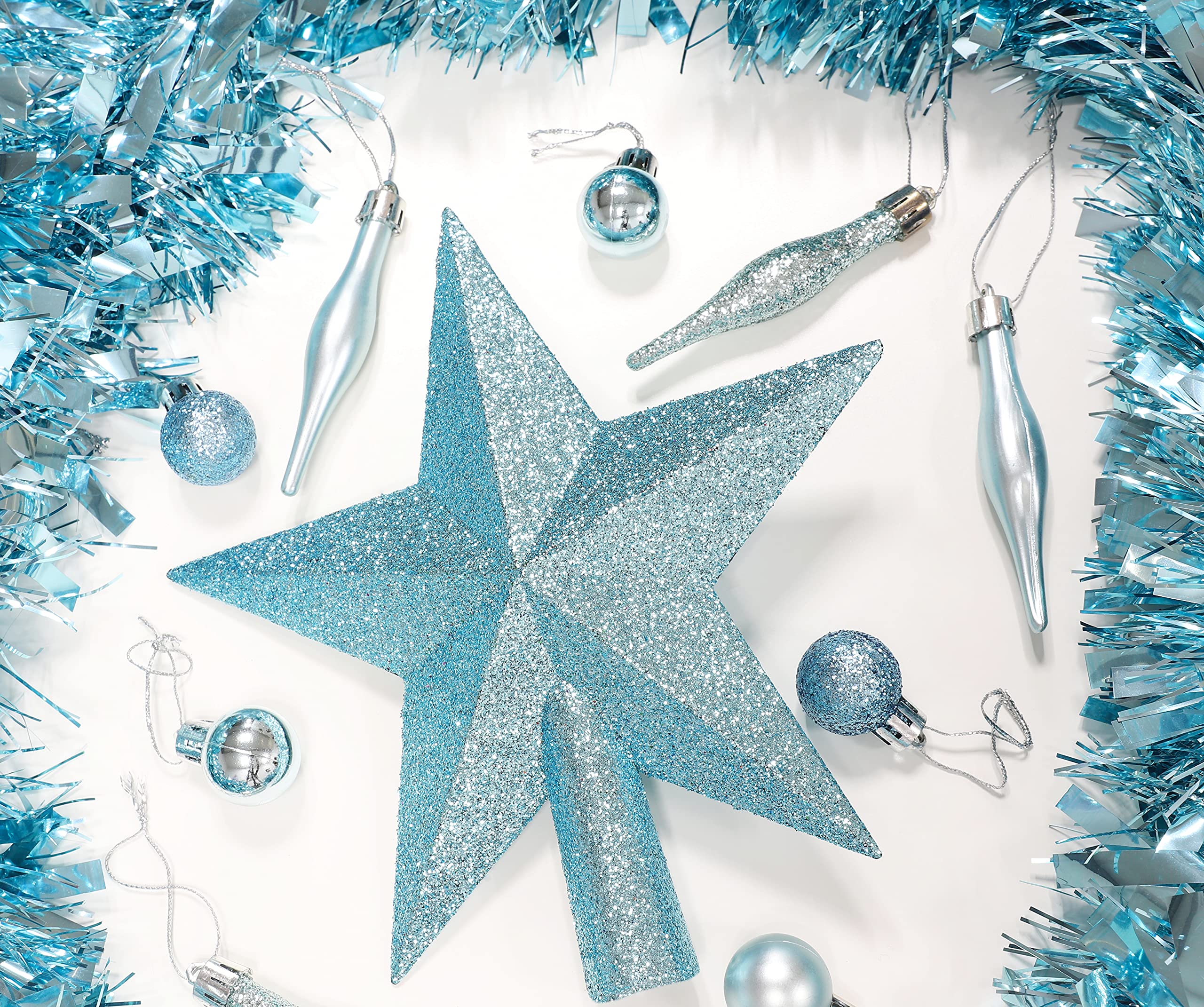 Étoile Scintillante Pour Sapin De Noël - Topper 20 Cm Noir Pailleté - Décoration Fêtes, Mariages, Noël