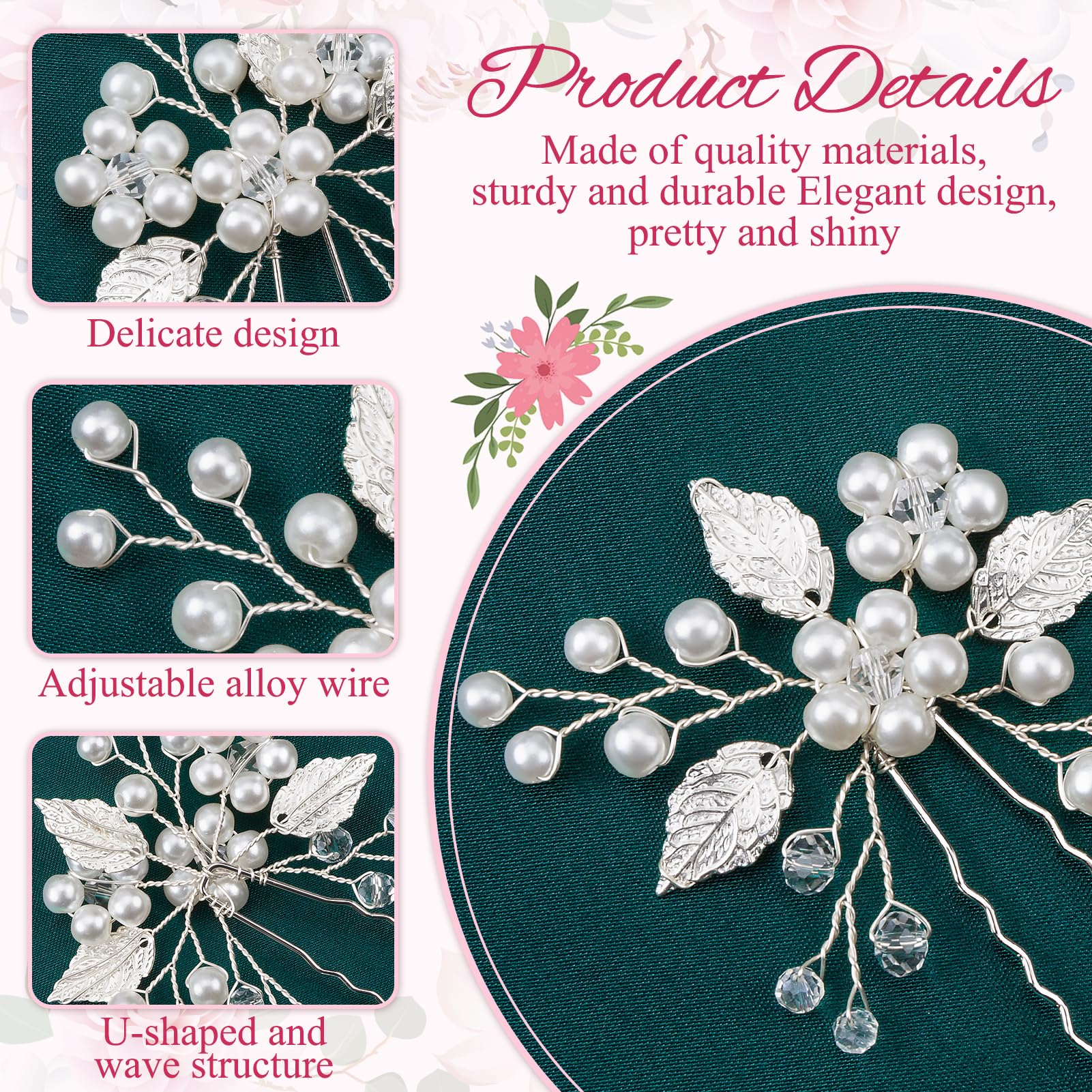 Kiiwah 11 Pezzi Forcine Capelli Sposa, Accessori Capelli Sposa con Perle Eleganti per Donne Ragazze Festa (Argento)
