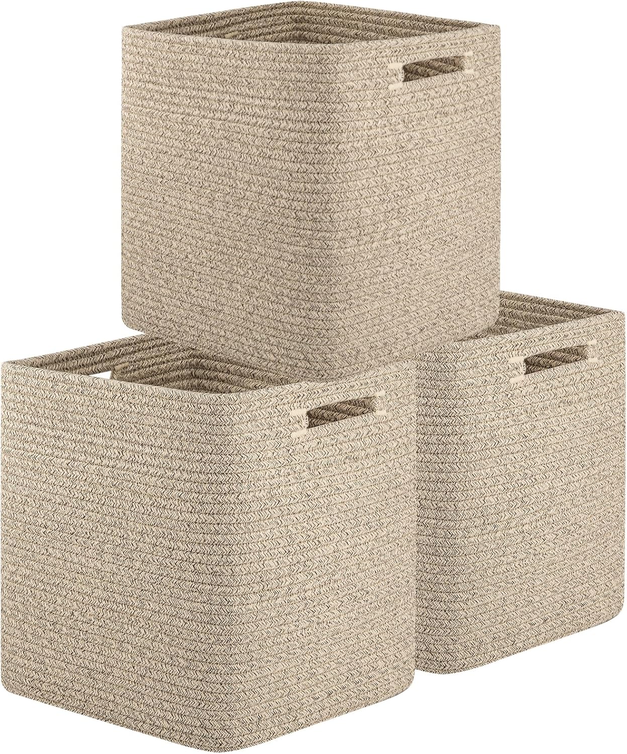 OIAHOMY Storage Cubes, 13 Inch Cube Storage Organizer, Collapsible Storage Bins, Baskets for Organizing, Storage Bins for Shelves-Brown, 3-PACK Brown 3Pcs-13*13*13inch