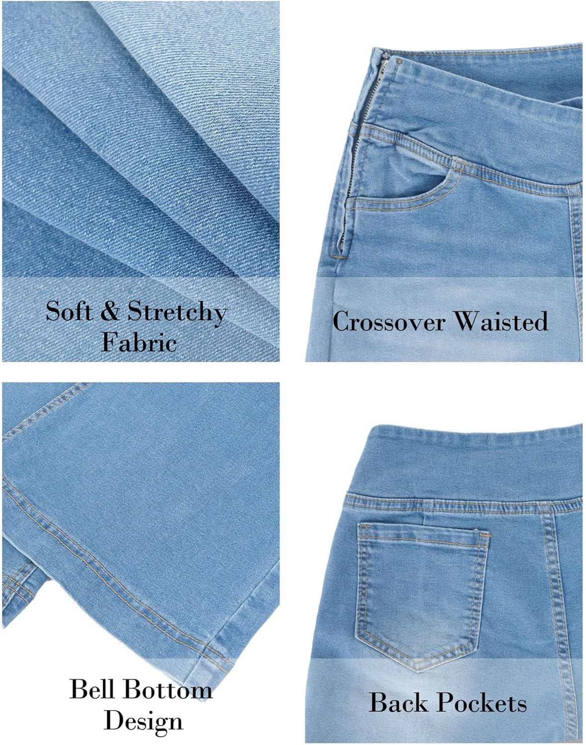 Women's Bell Bottom Jeans Low Waist Classic Stretch Flared Jeans Denim Bell Bottom Pants - Image 6