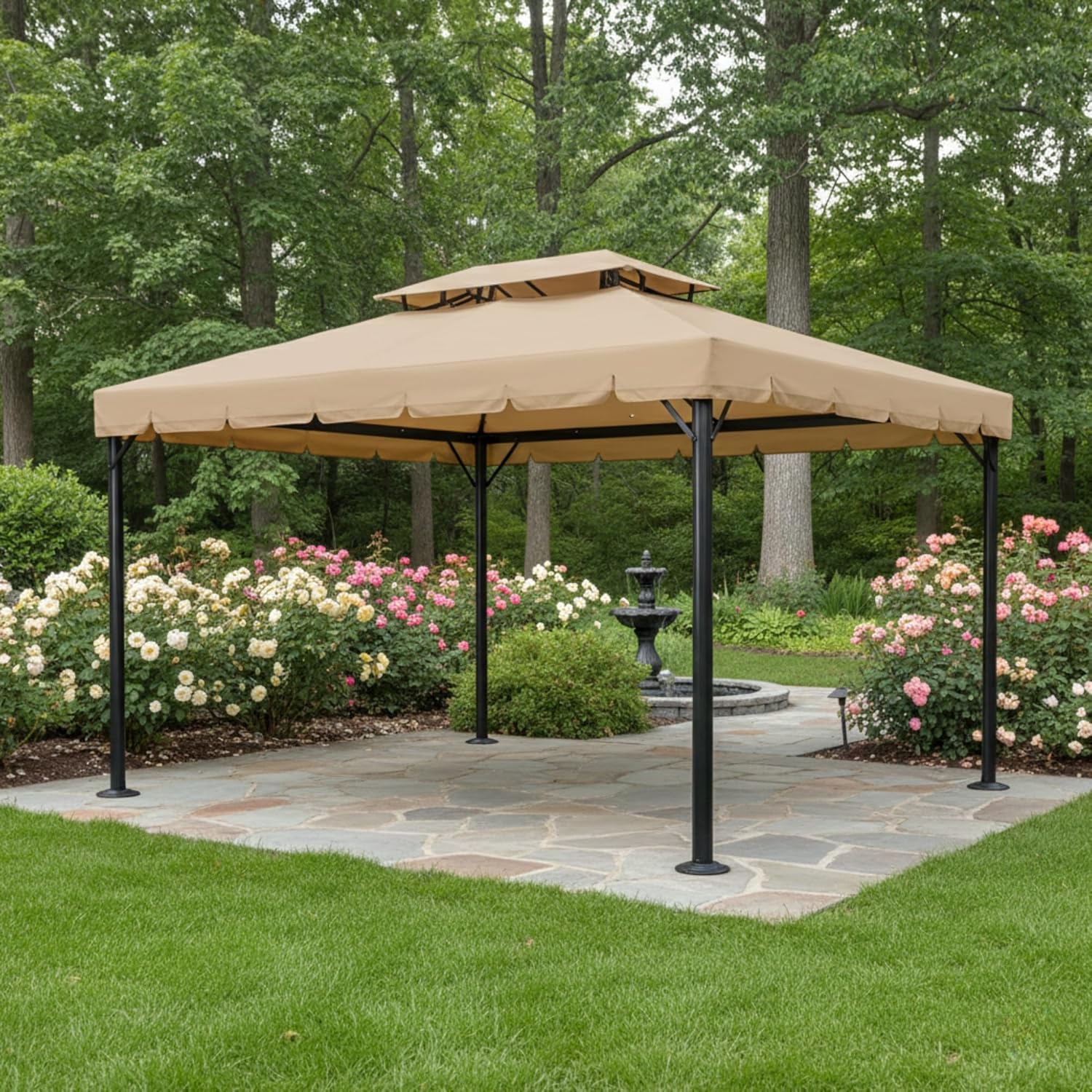 Garden Winds Reinforced RipLock 350 Replacement Canopy Top Cover Compatible with Purple Leaf 10' x 12' Gazebo Models ZYRP1012, ZYRP1012-KK - Beige