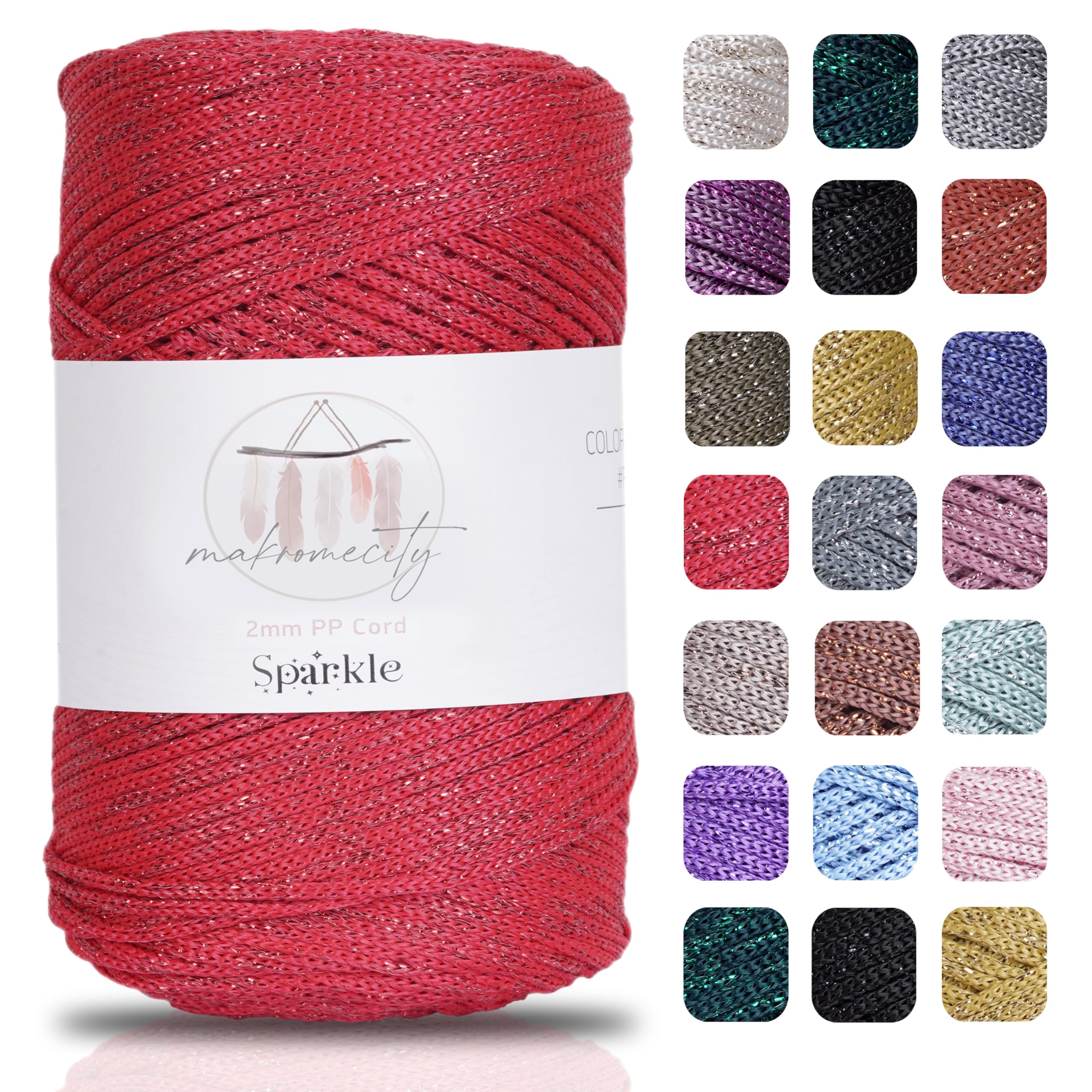 Makromecity, Sparkle Polyester Macrame Cord 2mm x 250 Yards (750 feet) 2mm Polypropylene Macrame Cord for Macrame Art & Crafts for Wall Hangings, Bags, Underplate, Rug