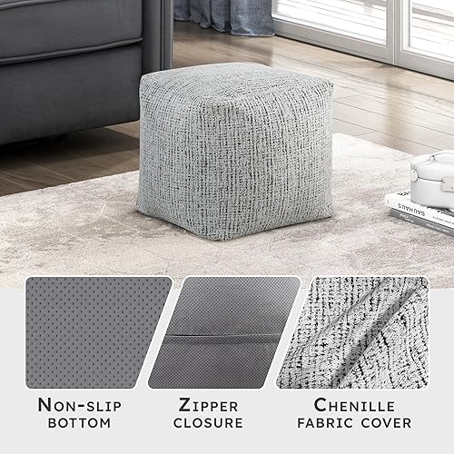 Miniatura 4 de Lexicon Puf otomano, reposapiés otomano cuadrado, puf de tela de chenilla, taburetes pequeños para sofá con relleno para sala de estar/dormitorio,