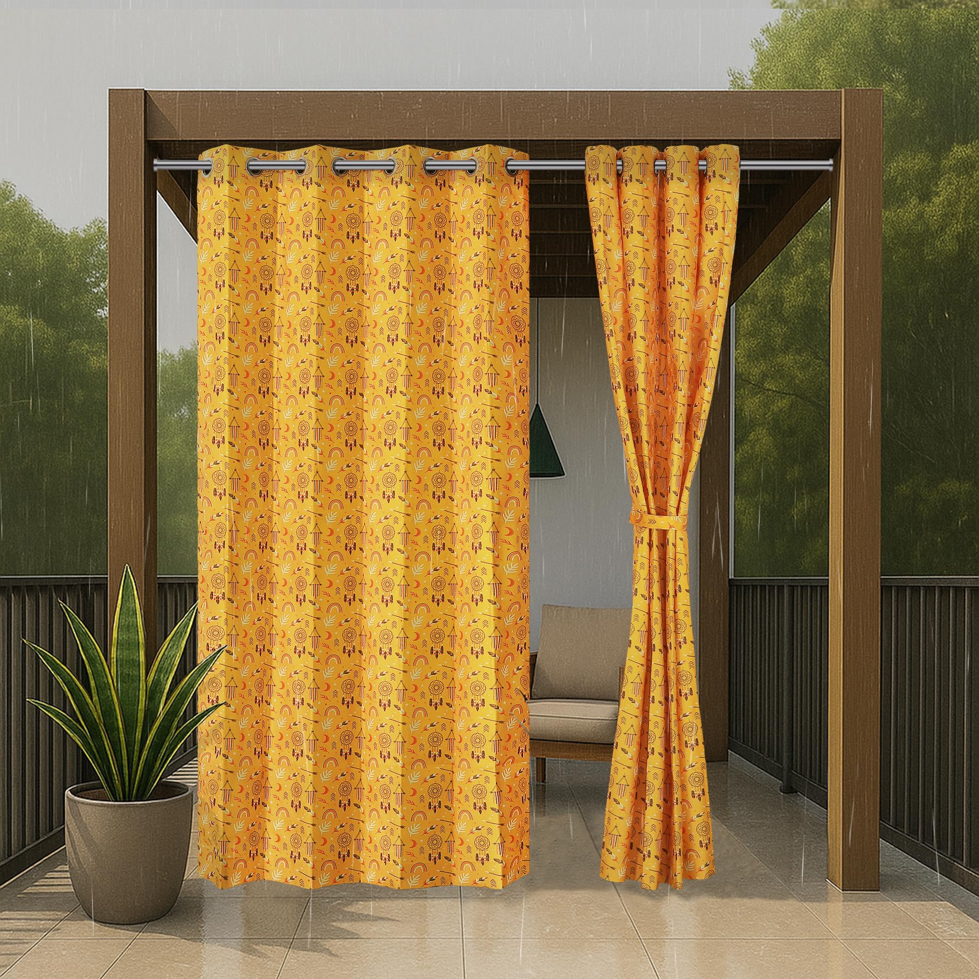 HIPPO Premium Printed Outdoor Curtain 100% Solution Dyed Polyester Luxury 350 GSM, UV Block, Anti Fade & Waterproof (Happy-Yellow, 4FTX7FT, 2PC)-image-27