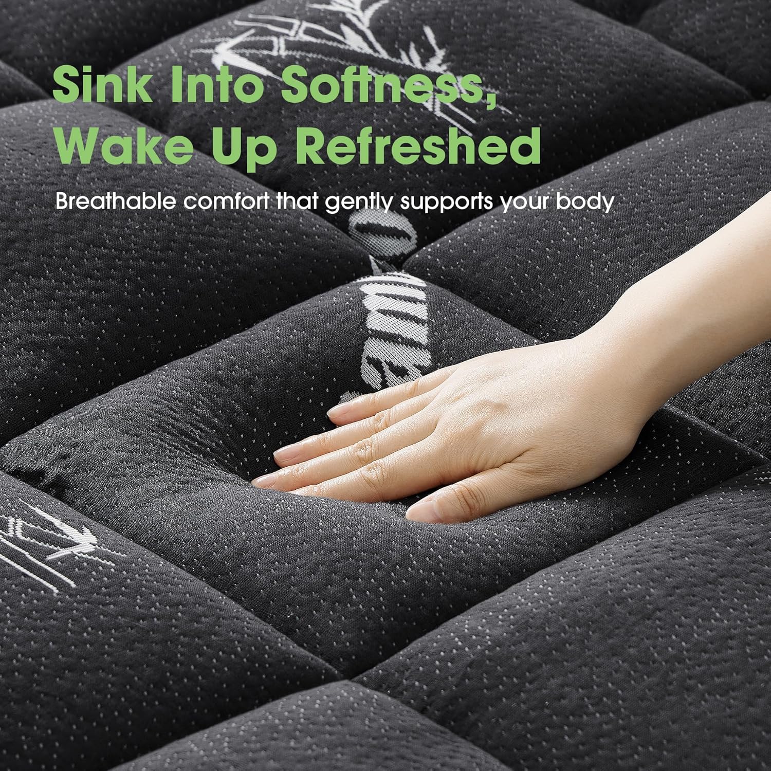 Mattress Pad Full Size, Cooling Pillow Top Mattress Topper, Ultra Soft Viscose from Bamboo, Breathable for Hot Sleepers, Deep Pocket 8"-20", Black