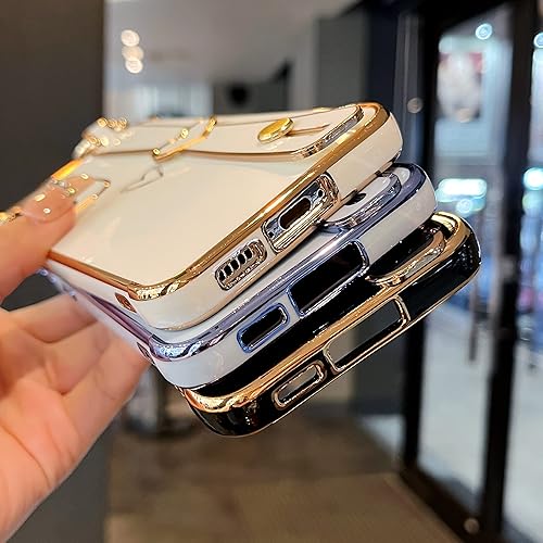 Vista 129 de ZTOFERA Funda para Samsung Galaxy S22 Plus 5G con correa para la muñeca, bonito borde chapado de lujo, patrón de corazones de amor para niñas y Azul