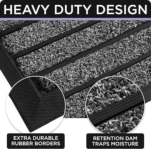 Miniatura 4 de Paquete de 2 tapetes de bienvenida para puerta delantera, tapetes grises a rayas, para exteriores y a rayas, color gris