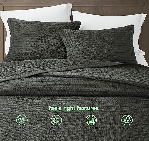 Miniatura 4 de Sterling Creek Juego de edredón 100% Tencel Lyocell tamaño Queen  Colcha de puntada gris pizarra, sedoso, suave, transpirable, 250GSM, relleno de