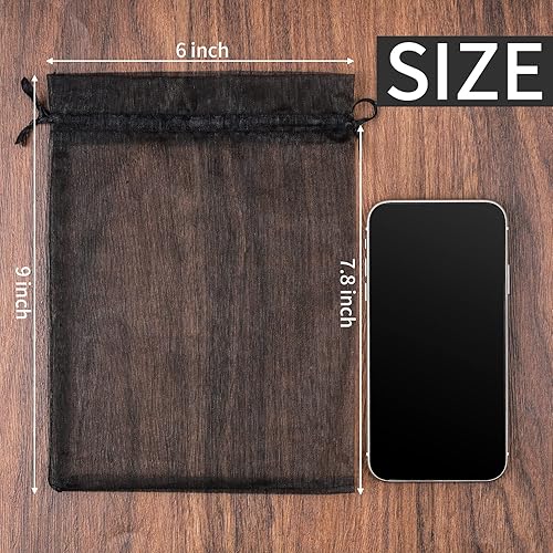 Miniatura 14 de YunKo 50 bolsas de organza de 6 x 9 pulgadas con cordón para regalo, joyería de malla, bolsa de protección de frutas, bolsa de organza transparente