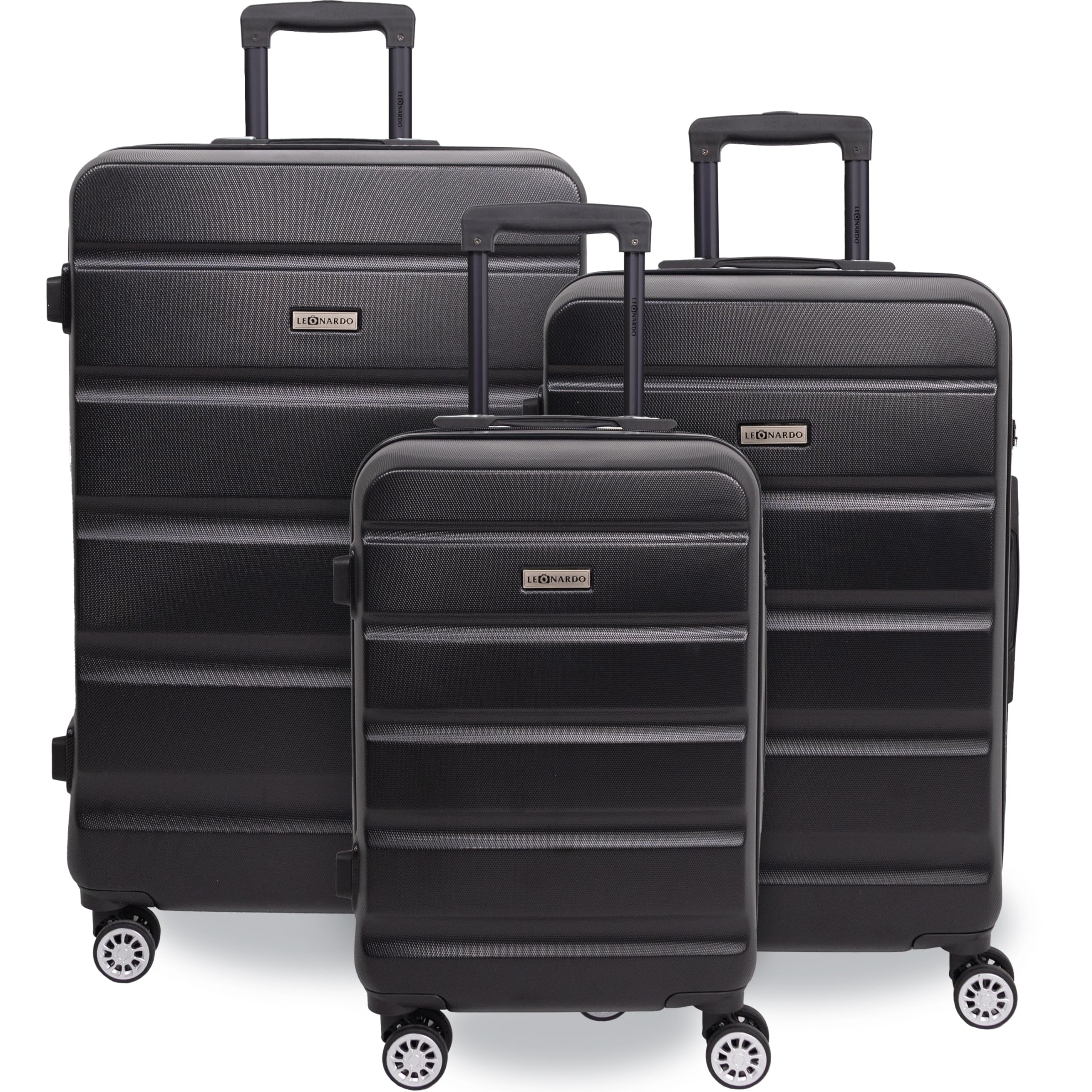 Leonardo® Bagage Grande Taille de Voyage | Valigia con Chiusura TSA | Valigia da Viaggio | Borsa da Viaggio con 4 Ruote Doppie | Bagaglio a Mano | Trolley | Valigia Rigida | Set S-M-L | Venezia | Nero