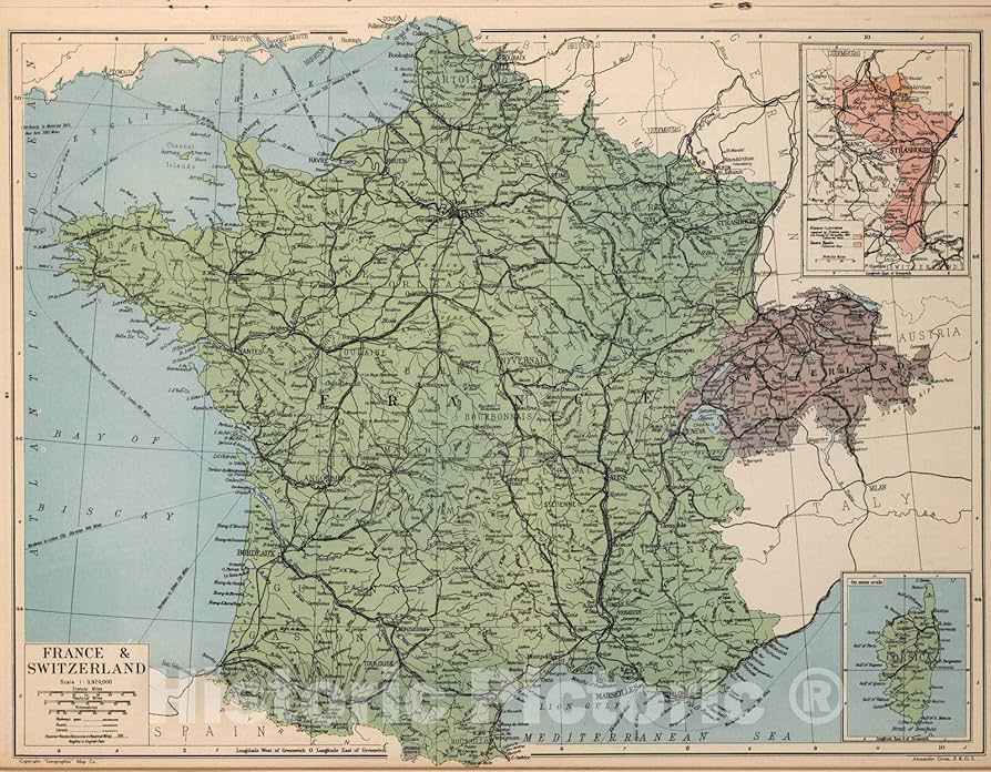 Amazon.com: Historic Map : 1935 France and Switzerland