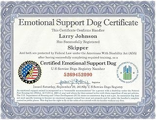 Official Certified Emotional Support Dog Customized Certificate with Leather Presentation Folder | Includes Handler/Dog PVC Info Card & Registration at US Service Dogs Registry